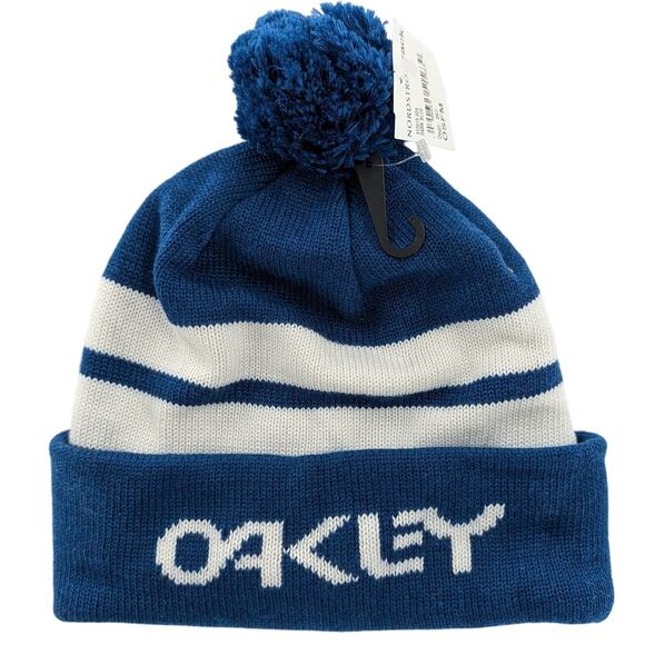 Mens Hat Oakley Men's B1B Logo (Striped) Beanie Blue Knit Hat - Picture 5 of 5